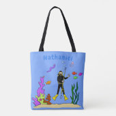 Tote Bag Drôle plongeur et poisson mer créatures dessin ani (Dos)