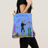 Tote Bag Drôle plongeur et poisson mer créatures dessin ani (De près)