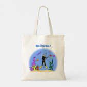 Tote Bag Drôle plongeur et poisson mer créatures dessin ani (Dos)