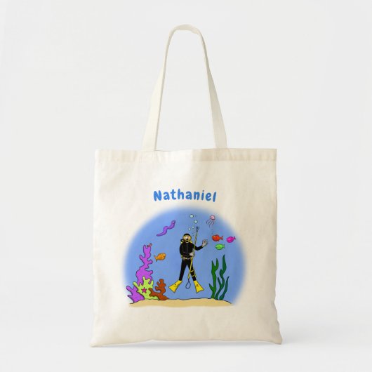 Tote Bag Drôle plongeur et poisson mer créatures dessin ani (Devant)
