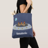 Tote Bag Drôle poule dans l'espace dessin animé (De près)