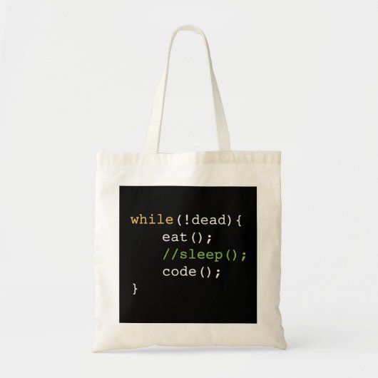 Tote Bag Drôle Programmeur Informatique Manger Code Sommeil (Devant)