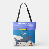 Tote Bag Drôle requin couché et dessin animé de pêche (Dos)