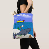 Tote Bag Drôle requin couché et dessin animé de pêche (De près)