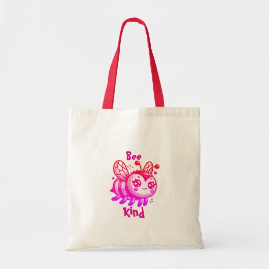 Tote Bag Drôle rose et rouge BEE TYPE (Devant)