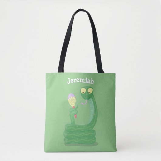 Tote Bag Drôle serpent vert avec caricature maraca (Devant)