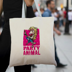 Tote Bag Drôle Unicorn Party Animal Glam Rocker Cartoon