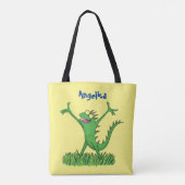 Tote Bag Drôle vert souriant animé lézard d'iguane (Dos)