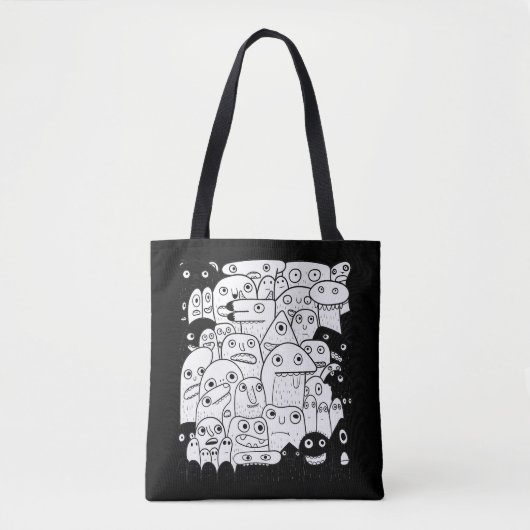 Tote Bag Drôle visage de dessin animé l Noir et blanc (Devant)