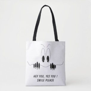 Tote Bag Drôle Yeux Curiosity - Sourire - Ajouter votre tex