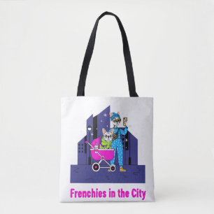 Tote Bag Drôles de Frenchies en ville Dessins animés mign