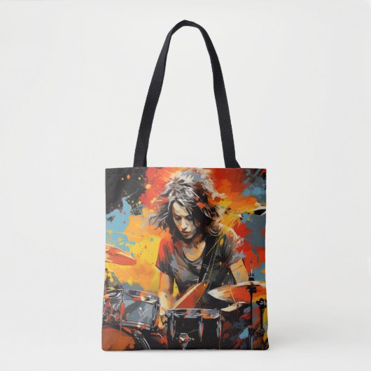 Tote Bag Drum Player Musique Peinture Art Décor Abstrait (Devant)