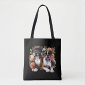 Tote Bag Duo de chiens Boxer parmi les fleurs (Devant)