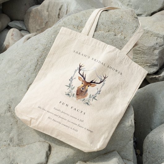 Tote Bag Dusky Deer Floral Crest Faits amusants Fête des ma