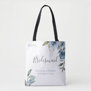 Tote Bag Dusty Bleu Botanique Personnalisée Bridesmaid