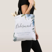 Tote Bag Dusty Bleu Botanique Personnalisée Bridesmaid (De près)