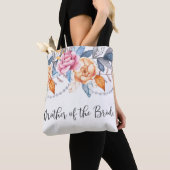Tote Bag Dusty Blue Grey Floral Mariage Mère de la mariée (De près)