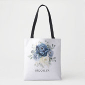 Tote Bag Dusty Blue Navy Champagne Ivory Floral Mariage Tot (Devant)