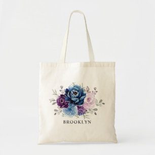 Tote Bag Dusty Blue Purple Navy Lilac Bloom Bridesmaid cade