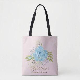 Tote Bag Dusty Blue Roses NewlyWeds Mariage cadeau personne