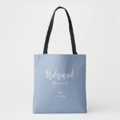 Tote Bag Dusty Blue Simple Moderne Bridesmaid Script (Devant)
