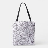 Tote Bag Dusty Plum Chrysanthemums Line Drawing with Name (Dos)