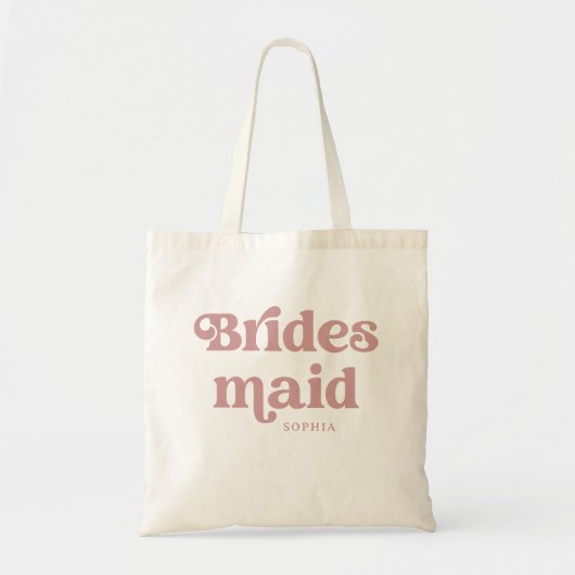 Tote Bag Dusty Rose Retro Boho Typographie | Bridesmaid (Devant)