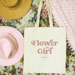 Tote Bag Dusty Rose Retro Boho Typographie | Fleur fille<br><div class="desc">Ce sac fourre-tout à la mode et simple,  qui comprend les mots "Flower Girl" dans la typographie rose rose rétro et poussiéreuse,  ainsi qu'un espace pour son nom,  est le cadeau boho parfait pour les membres de votre fête de mariage.</div>