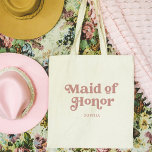 Tote Bag Dusty Rose Retro Boho Typographie | Maid of Honor<br><div class="desc">Ce sac fourre-tout simple et tendance,  qui comprend les mots "Maid of Honor" dans la typographie rose rose rétro et poussiéreuse,  ainsi qu'un espace pour son nom,  est le cadeau boho parfait pour les membres de votre fête de mariage.</div>