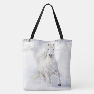 Tote Bag Dyfra le cheval islandais galopant dans la neige