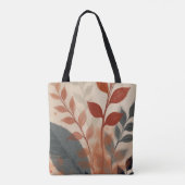 Tote Bag Earth Tone Leaves, Minimal Nature Art Aesthetic (Dos)