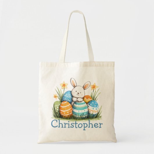 Tote Bag Easter Kids Name Boys Bunny Rabbit (Devant)