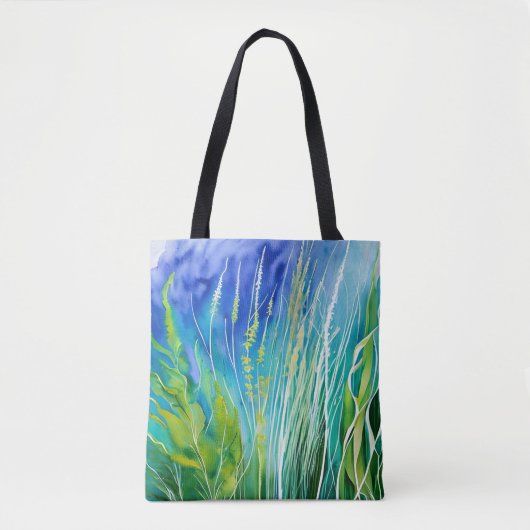 TOTE BAG EAU BLEUE ET VERTE FOND AVEC ALGUES (Devant)