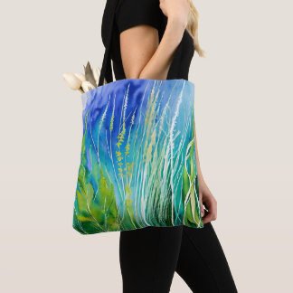 TOTE BAG EAU BLEUE ET VERTE FOND AVEC ALGUES