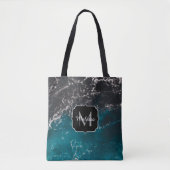 Tote Bag Eau sombre noir bleu mousse ondulée Monogramme (Devant)
