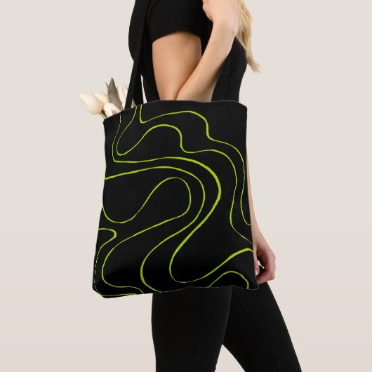 Tote Bag Ebb et flux 2 en Lime vert et noir (De près)