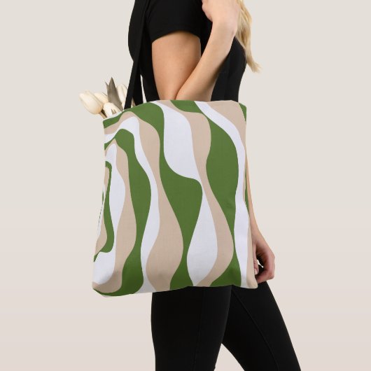 Tote Bag Ebb et flux 4 - Blanc, Sable et Palm Green (De près)