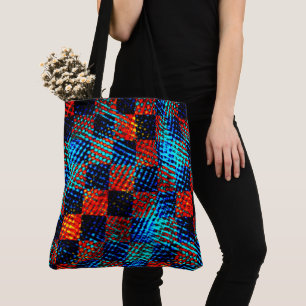 Tote Bag Échecs bleus, orange, faux sale ou taché.