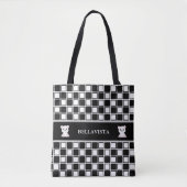 Tote Bag Échecs noirs blancs motifs et ours polaires (Devant)