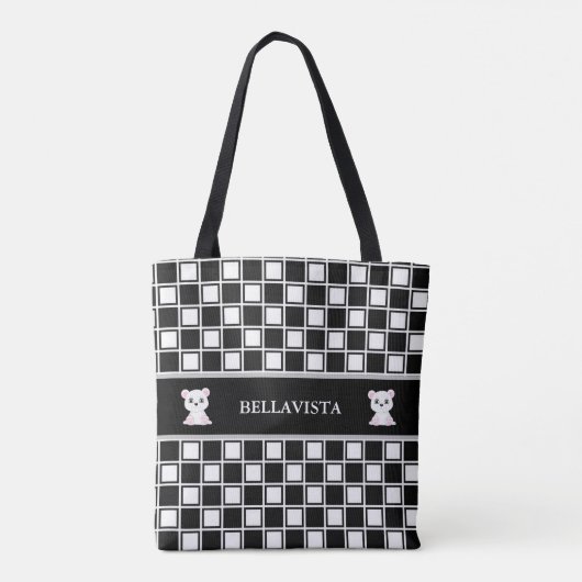 Tote Bag Échecs noirs blancs motifs et ours polaires (Dos)