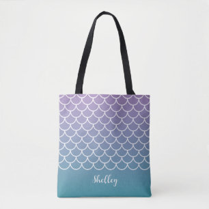 Tote Bag Échelle de pêche de sirène Lilac Turquoise Gradien