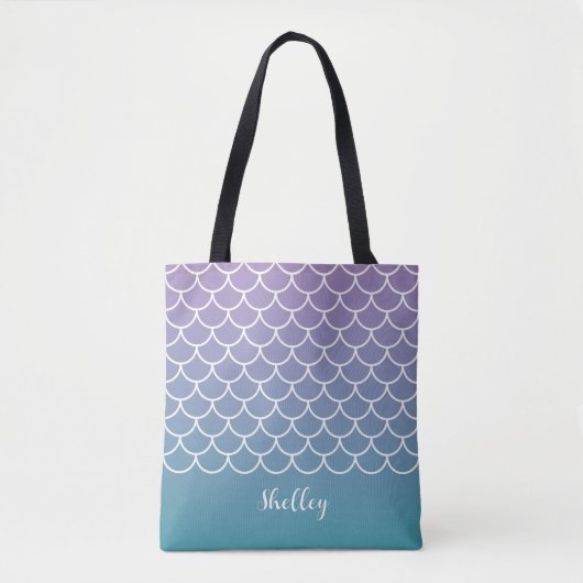 Tote Bag Échelle de pêche de sirène Lilac Turquoise Gradien (Devant)