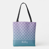 Tote Bag Échelle de pêche de sirène Lilac Turquoise Gradien (Dos)