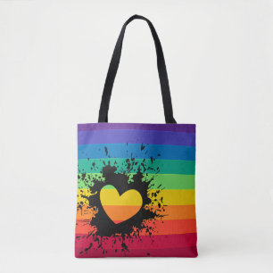 Tote Bag Éclaboussure LGBT de coeur de rayures