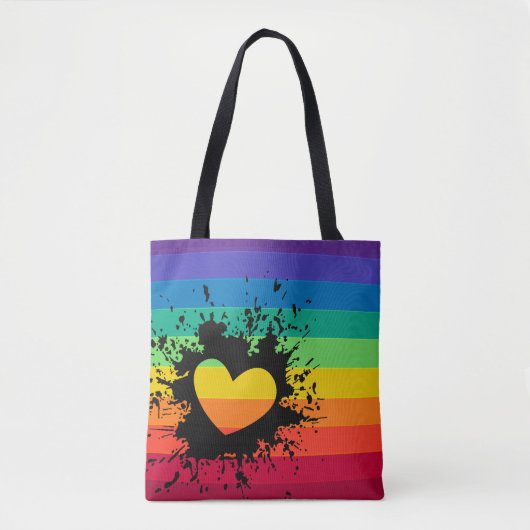 Tote Bag Éclaboussure LGBT de coeur de rayures (Devant)