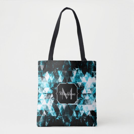 Tote Bag Éclairage bleu brillant des flammes triangles Mono (Devant)