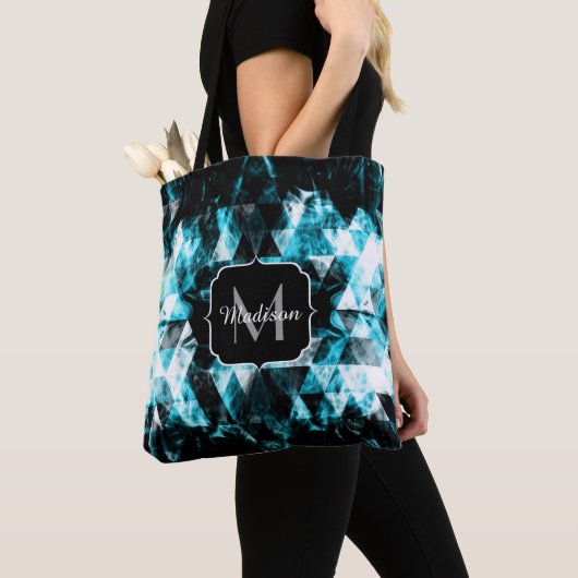 Tote Bag Éclairage bleu brillant des flammes triangles Mono (De près)