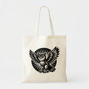 Tote Bag Éclairer la chouette dans un cercle rayé