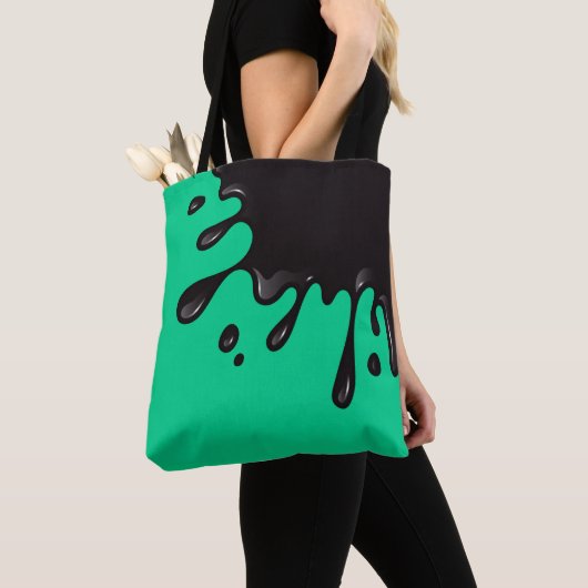 Tote Bag Éclat d'encre noire sur Emerald Green (De près)