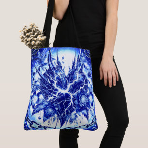 Tote Bag Éclatement de Fleur Bleu Électrique